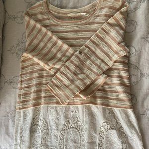 blu pepper pink and white striped top with eyelet peplum